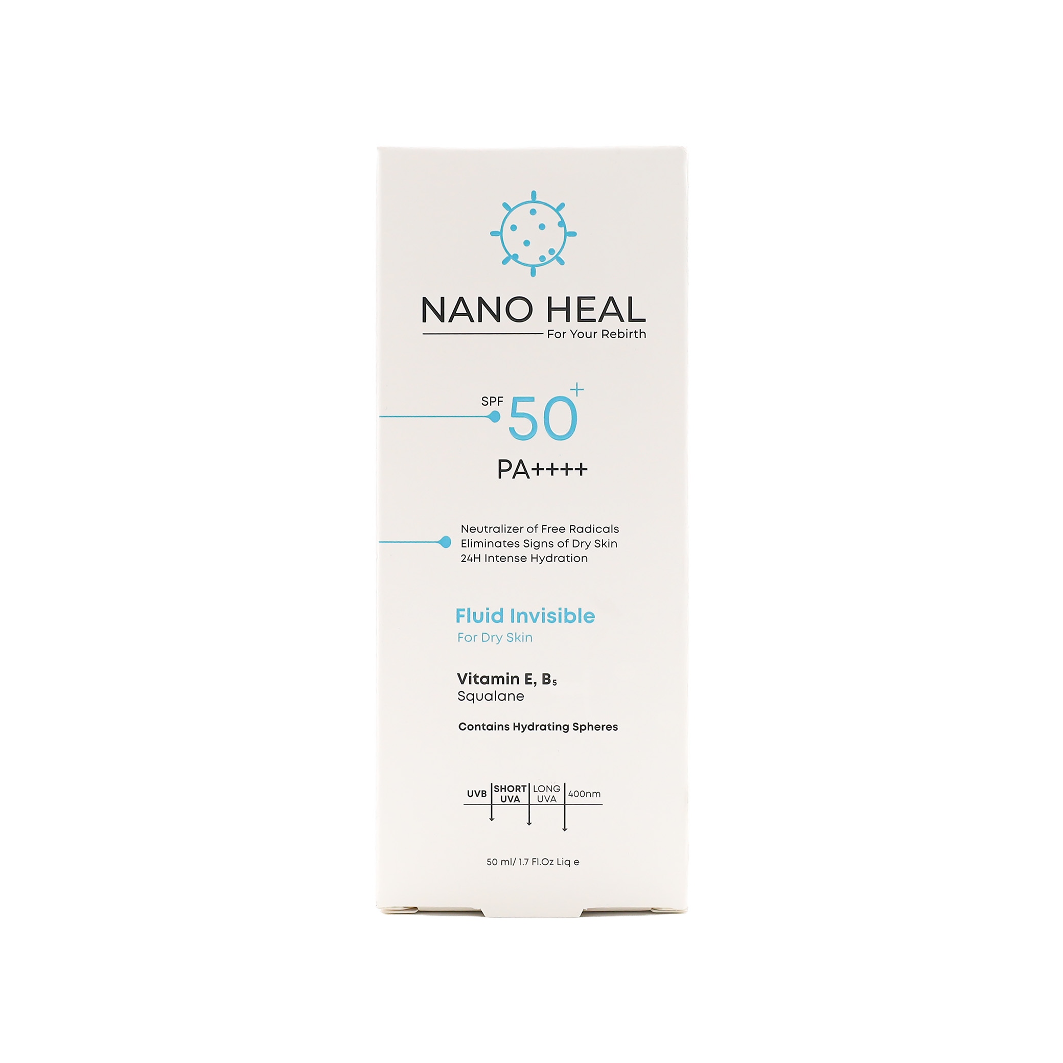 3747 فلوئید ضد آفتاب SPF50 نانوهیل بدون رنگ مناسب پوست خشک - تصویر 1